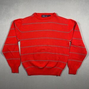 Astor One Knit Sweater Mens M‎ Red Grey Striped Cotton Crewneck Vintage Style
